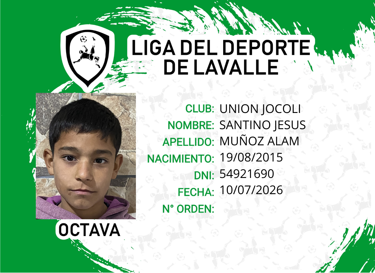 Foto carnet MUÑOZ ALAM, SANTINO JESUS