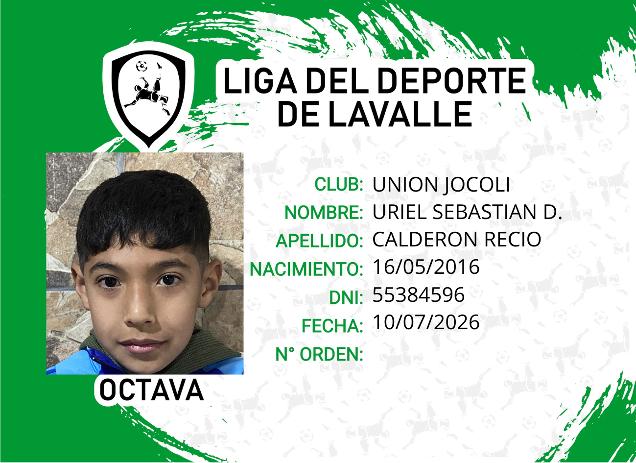 Foto carnet CALDERON RECIO, URIEL SEBASTIAN D.