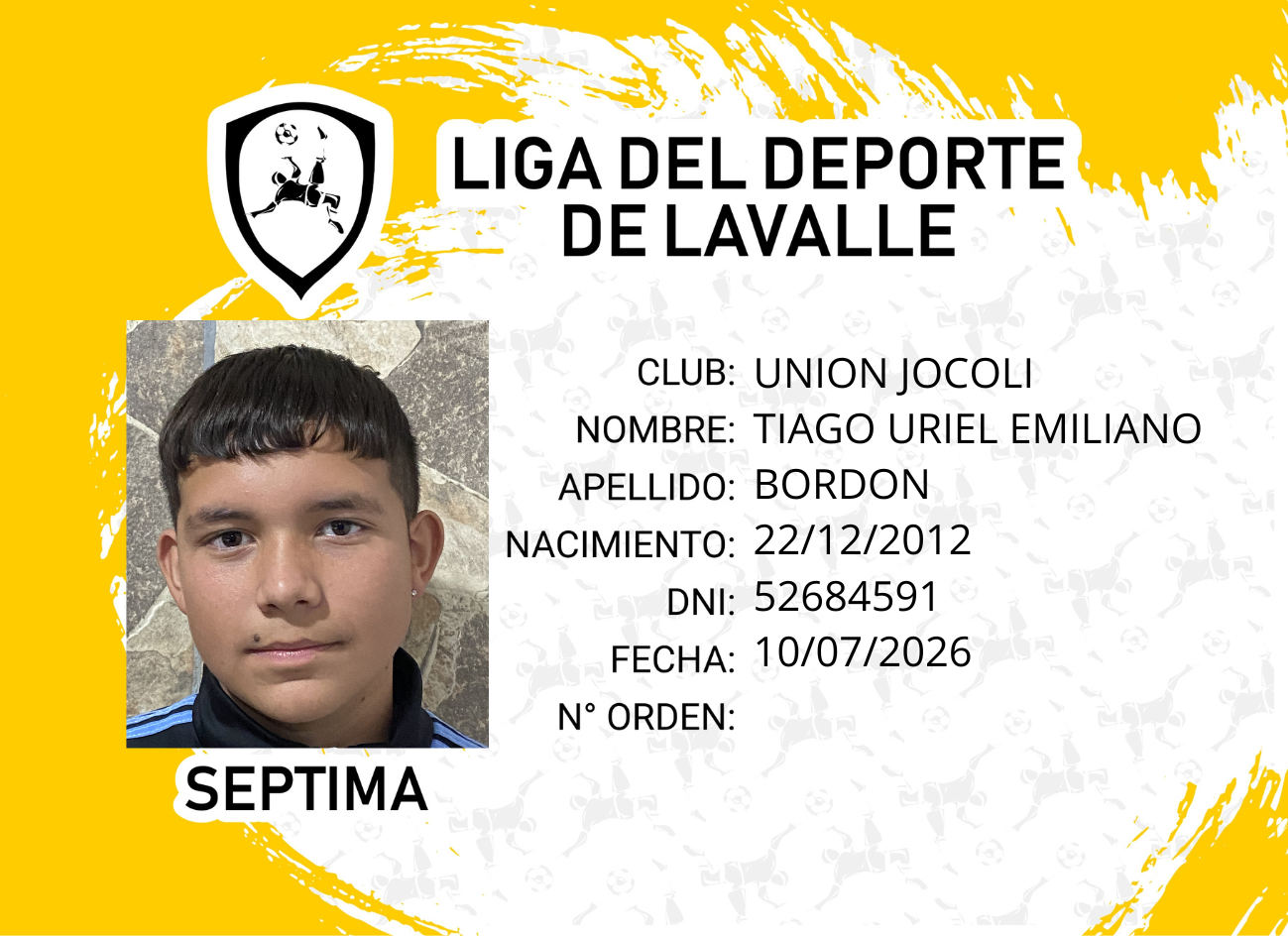 Foto carnet BORDON, TIAGO URIEL EMILIANO
